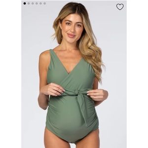 NWT!! Olive Waist Tie Maternity One-Piece Swimsuit